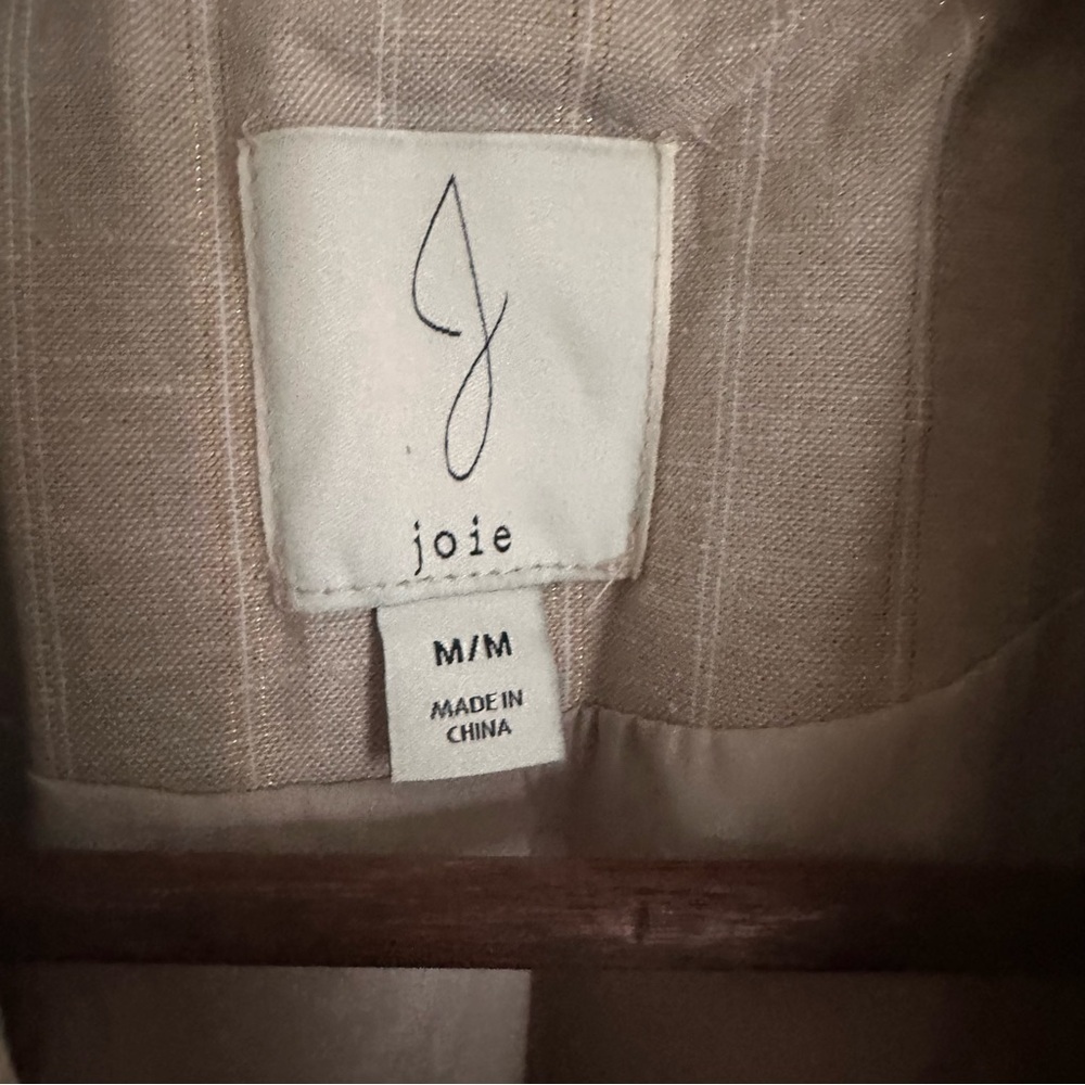 Joie Womens‎ Beige Gold Linen Cotton Lurex Pinstripe Double Breasted Blazer M - Picture 6 of 12